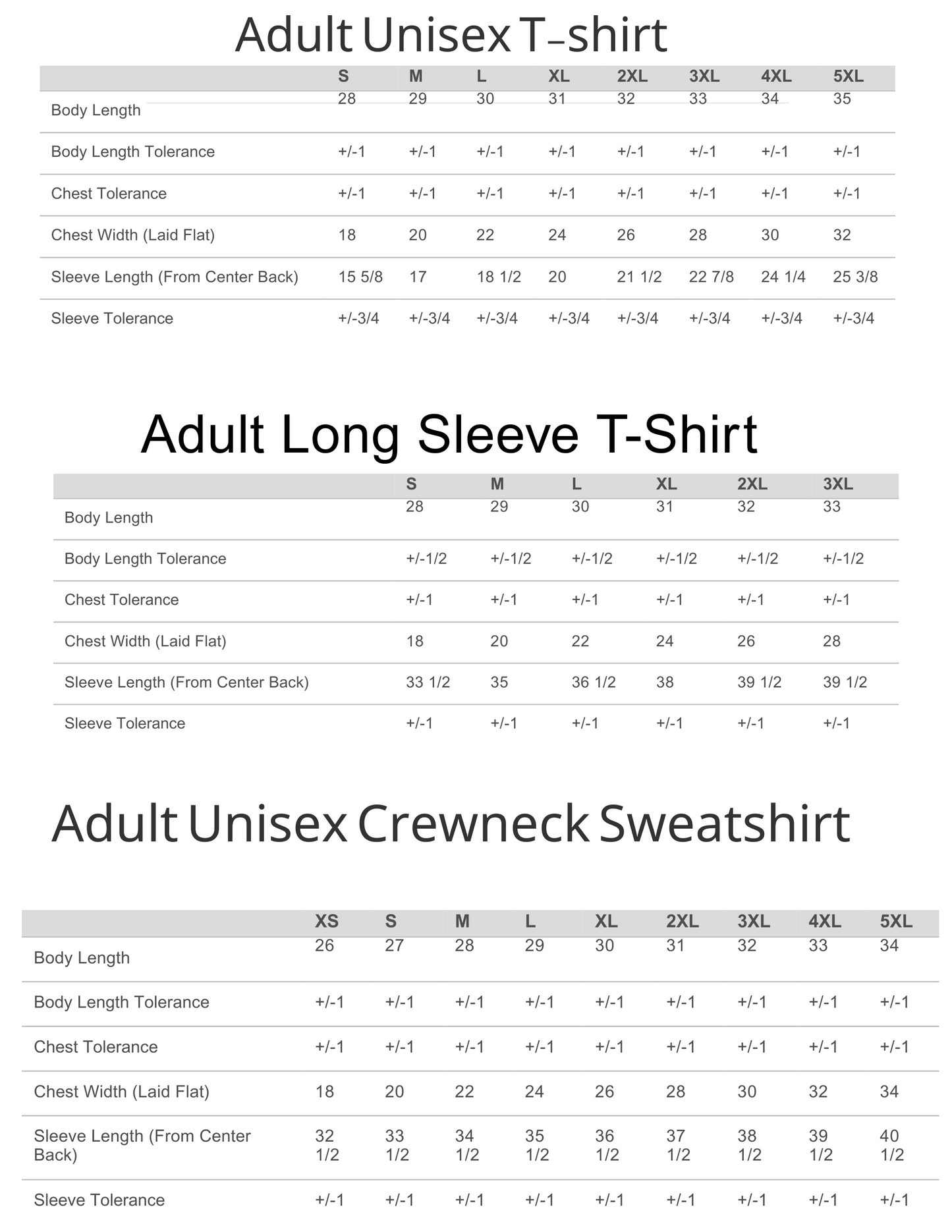 Adult T- shirt, Long sleeve & Crewneck Sweatshirt