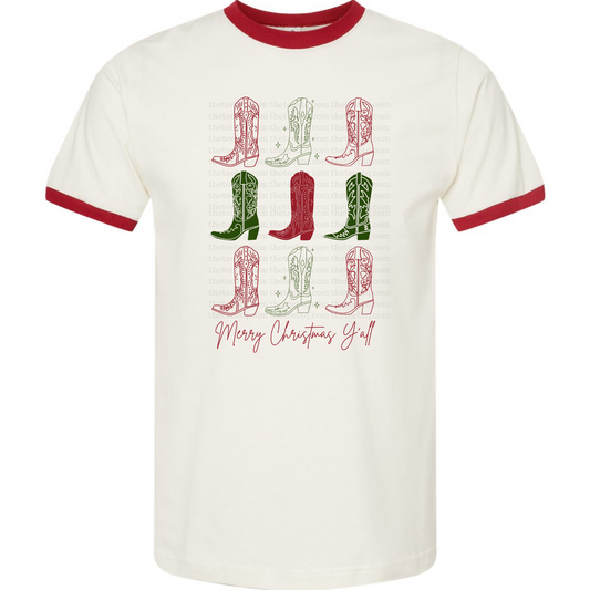 Merry Christmas Boots Ringer Tee